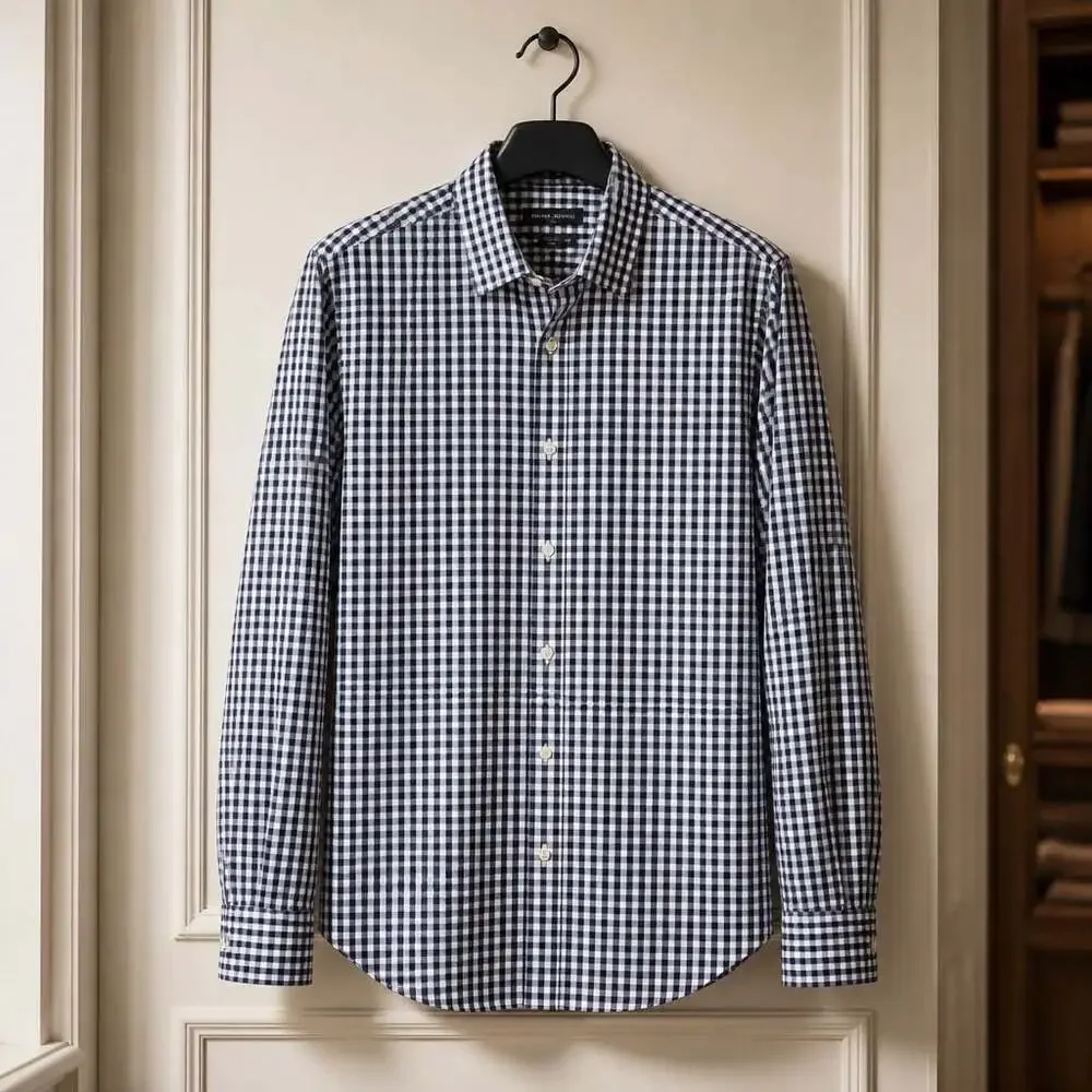 Banana Republic Non-Iron Tailored Slim Fit Gingham Dress Shirt #1324